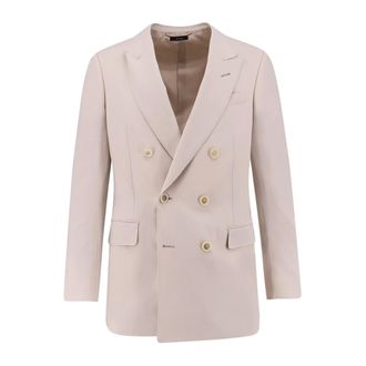 Tom Ford Peak-Lapel Double-Breasted Blazer - male - Tom Ford - Blazers - Beige - M - Suits