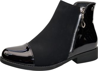 Generic Ladies Patent Mid Ankle Boots, Black Casual Walking Shoes with Side Zip Closure, Faux Leather Upper (Black, One Size, UK Footwear Size System, Adult, 