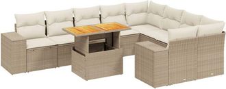 vidaXL Juego De Sof&aacute;s Jard&iacute;n Con Cojines Beige 10 Pzas Rat&aacute;n Sint&eacute;tico Vidaxl