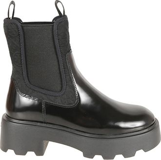 Tory Burch T Monogram Chelsea Lug Boot - Dames - Chelseaboots - Zwart - 37 EU - Leer - Schoenen