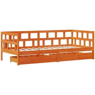 vidaXL Sof&aacute; Cama Con Cajones Madera Maciza Pino Marr&oacute;n Cera 80x200 Cm Vidaxl