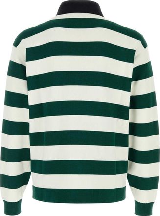 Gucci Mens Striped Silk-Blend Polo Shirt Green Cotton