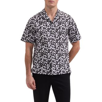 Bugatchi Jackson Print Camp Shirt in Black at Nordstrom, Size Xxx-Large