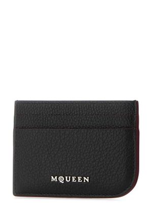Alexander McQueen Mens Black Leather Card Holder Blacksilver Portafogli