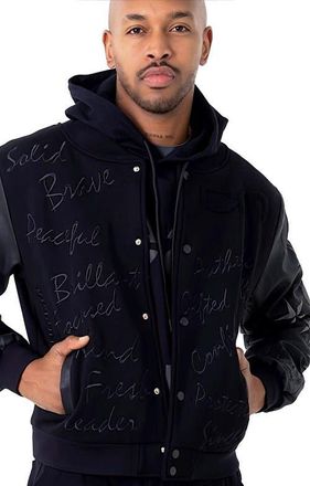 Dai Moda Mens Affirmation Letterman Jacket in Black at Nordstrom, Size Xx-Large