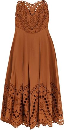 Charo Ruiz Ibiza Solace Midi Jurk - Dames - Casual kleedjes - Bruin - XS - Katoen - Kleedjes