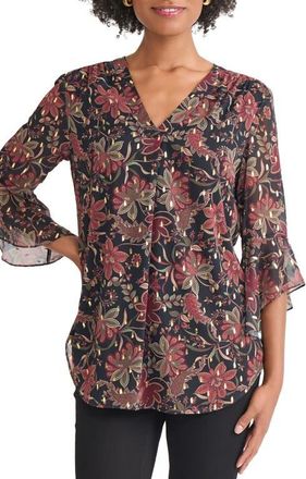 Jones New York Floral Flutter Sleeve Top in Jones Black Multi at Nordstrom, Size X-Small