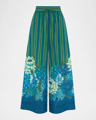 Alemais Margo Striped Floral Cuffed Pants