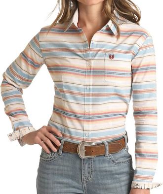 Panhandle Roughstock Southwest Stripe Button Shirt In Blue