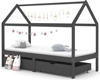 vidaXL Giroletto Bambini Cassetti Grigio Scuro Pino Massello 90x200 cm - Vidaxl