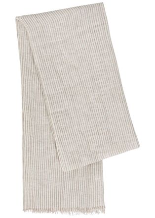 Brunello Cucinelli Striped Metallic Linen-blend Scarf - Beige - One Size