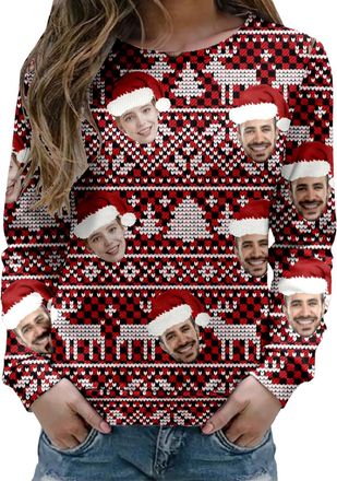 Generic Personalised Xmas Jumper for Men Women, Funny Custom Christmas Jumper with Face Photo Design Own Christmas Jumpers Personalised Sweatshirt Customized 