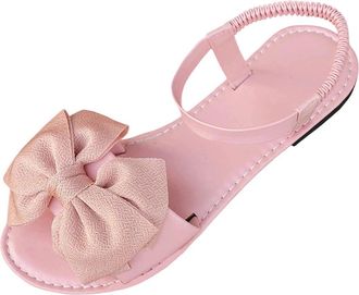 Generic Flat Sandals for Women Casual Bow Summer Shoes Open Toe Stylish Lightweight Comfy Breathable Slip On Sandals with Elastic Ankle Strap Leisure Outdoor