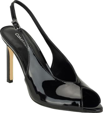 Calvin Klein Dorris Faux Leather Peep Toe Pump in Black Patent at Nordstrom, Size 6.5