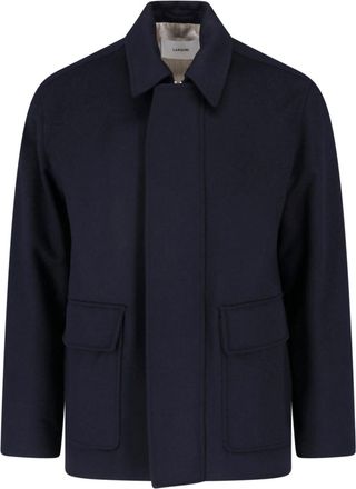 Lardini Blue Minimalist Structured Collar Concealed Placket Jacket