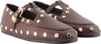 Ganni Womens Mary Jenny Studs Ballerinas - Ganni Synthetic Brown Shoes Flat-Shoes