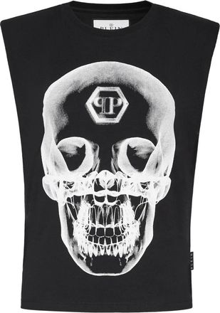 Philipp Plein Sleeveless T-shirt Skull - Dames - Tops zonder mouwen - Zwart - XL - Katoen - Tops