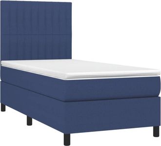 vidaXL Cama Box Spring Colch&oacute;n Y Luces Led Tela Azul 100x200 Cm Vidaxl