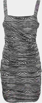 Balmain Black And White Stretch Zebra Print Draped Jersey Mini Dress