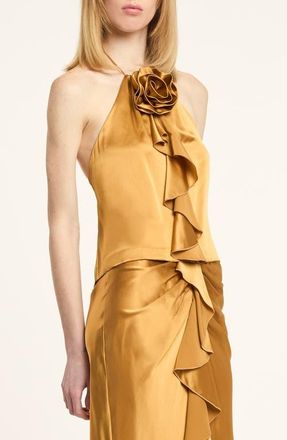 Cinq &agrave; Sept Hallie Rosette Silk Top in Honey Clove at Nordstrom, Size X-Large