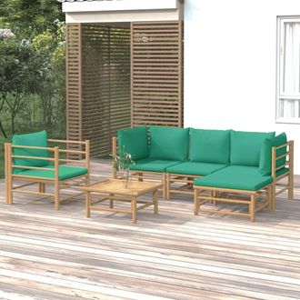 vidaXL Set De Muebles De Jard&iacute;n 6 Piezas Bamb&uacute; Con Cojines Verde Vidaxl