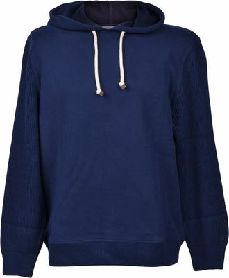 Brunello Cucinelli Mens Navy Cotton Two Tone Hoodie Sweater, Size XXL