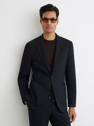 Reiss Navy Jersey Single-breasted Suit Tailored-fit Blazer, 40