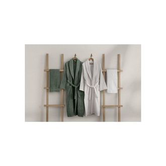 Asir Group LLC Set De 4 Piezas De Ropa De Ba&ntilde;o Asir Group: 2 Batas Kimono + 2 Toallas De Algod&oacute;n 100% Verde Y Blanco 50 X 90 Cm