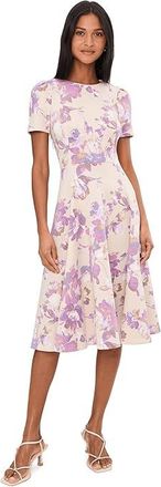 Calvin Klein Short Sleeve Scuba Floral Aline Womens Dress Khaki Regal : 10, Polyester/Spandex