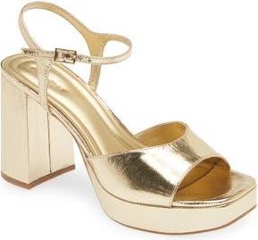 Open Edit Whitney Block Heel Sandal in Gold Metallic at Nordstrom Rack, Size 11