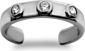 Jewelco London 9ct White Gold CZ Trilogy Band Toe Ring - JTR010