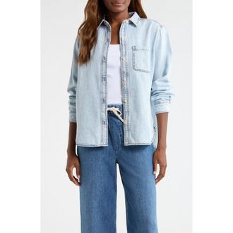 Marine Layer Jane Relaxed Cotton & Linen Denim Button-Up Shirt in Medium Wash at Nordstrom, Size X-Small