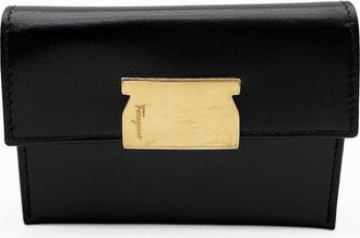 Ferragamo Black Metal Leather Coin Purse/Coin Case (Pre-Owned)