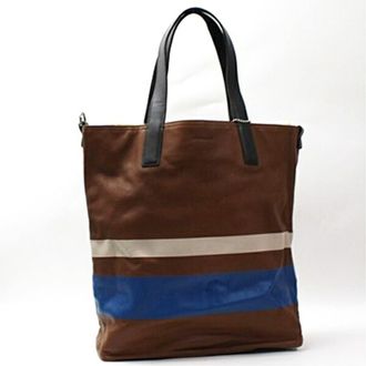 Coach Blue Brown White Leather Canvas Tote Bag (Pre-Owned)