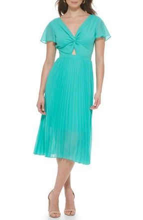Kensie Pleated Chiffon Midi Dress in Aqua Spray at Nordstrom Rack, Size 10