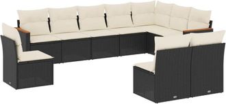 vidaXL Vidaxl - Set De Sof&aacute;s De Jard&iacute;n 10 Pzas Cojines Rat&aacute;n Sint&eacute;tico Negro