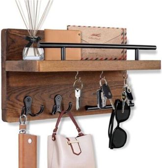 OEM Llavero Decorativo De Pared Con 5 Ganchos Para Llaves, Perchero De Pared Con Ranuras Para Correo, Organizador De Correo De Madera Con Estante, Para Pa