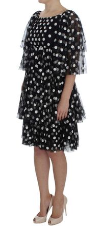 Dolce & Gabbana Womens Black White Polka Dotted Ruffled Dress Cotton
