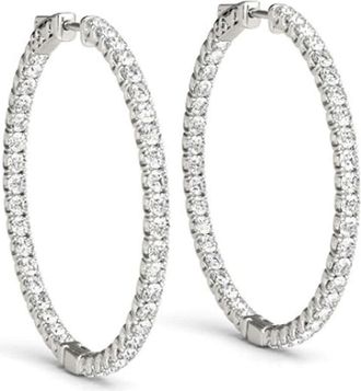 Pompeii3 1.80 Ct ct Diamond Inside Outside Hoops Vault Lock 14K White Gold 30mm Tall