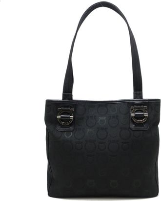 Ferragamo Black Canvas Leather Tote Bag (Pre-Owned)