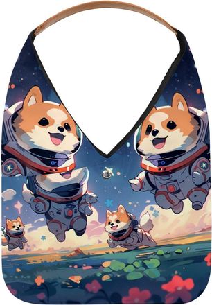 Generic Cute Space Dog Reusable Lightweight Grocery Bags - Foldable Into Compact Pouch, Washable & Sturdy, Multipurpose for Shopping and Travel