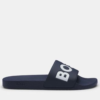 HUGO BOSS Aryeh herenslippers, Italiaans gemaakt, met groot logo in donkerblauw