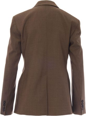Max Mara Womens Double-Breasted Blazer Umico Camel Pinstripe Virgin Wool Jacket