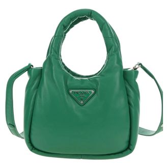 Prada Padded Soft Tote Leather Green Leather Handbag (Pre-Owned)