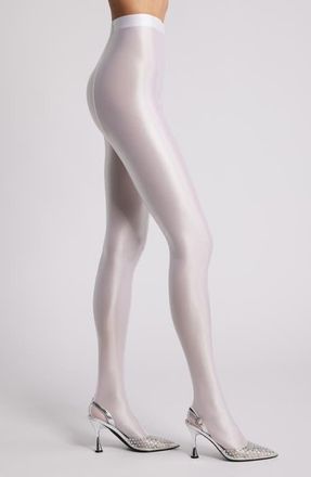 High Heel Jungle Mercury Shiny Opaque High Waist Tights in Ice at Nordstrom, Size Medium