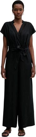 Benetton Jumpsuits & Playsuits, Dames, Zwart, XS, Linnen, Linnen Kruislingse Jumpsuit