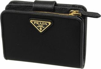 Prada Accessoires, Dames, Zwart, ONE Size, Nylon, Nylon en leren portemonnee met muntvak