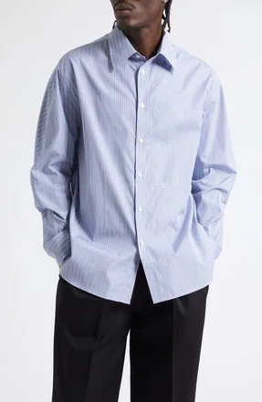 Givenchy Couture Seam Stripe Overshirt in White/navy at Nordstrom, Size 43
