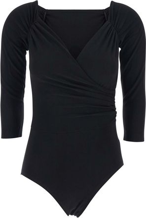 Norma Kamali Black Bodysuit With Sweetheart Neckline In Tech Fabric Stretch Woman