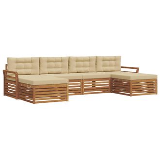 vidaXL Juegos De Sof&aacute;s 6 Pcs Natural Y Beige Madera De Acacia S&oacute;lida Vidaxl